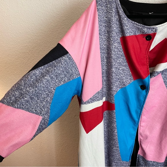 Multicolor Printed Geometric Funky Felt Coat Maxi Jacket Size M - Picture 3 of 11